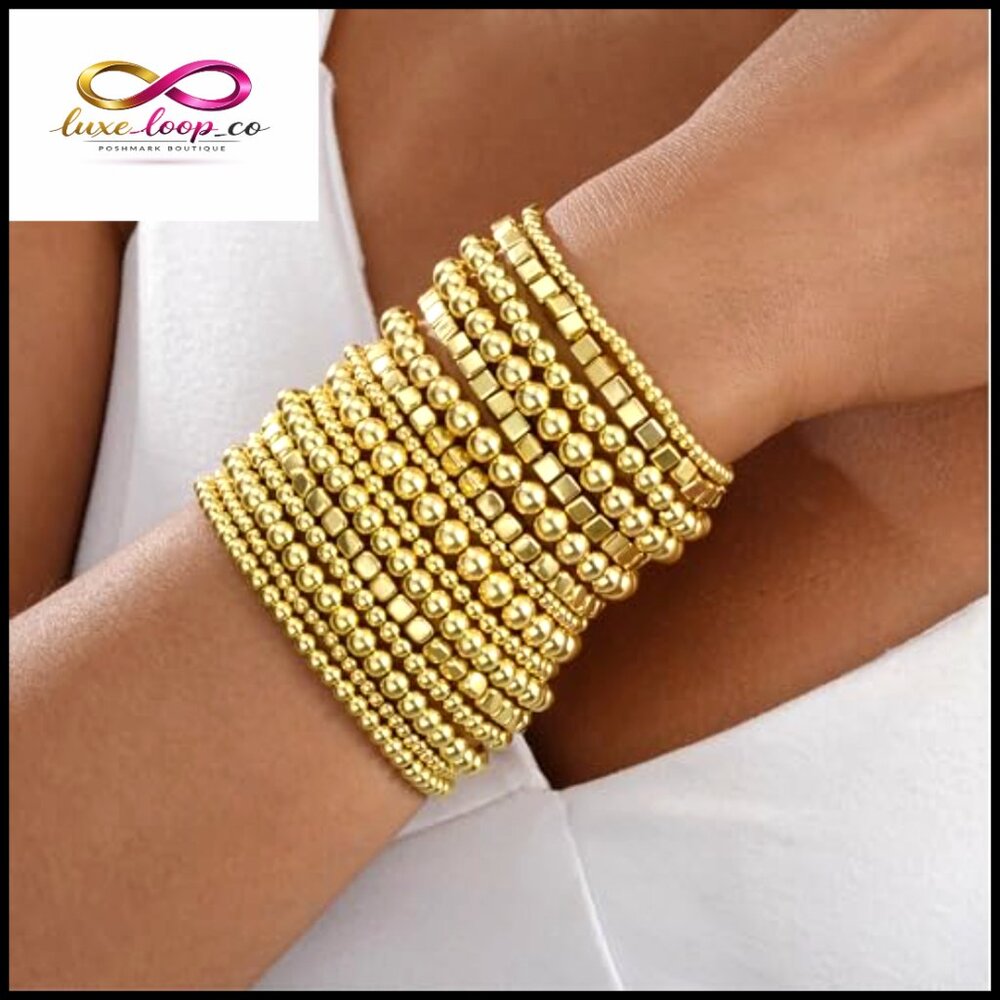 Gold Plated Stretch Bracelet Set Stackable Adjust… - image 6